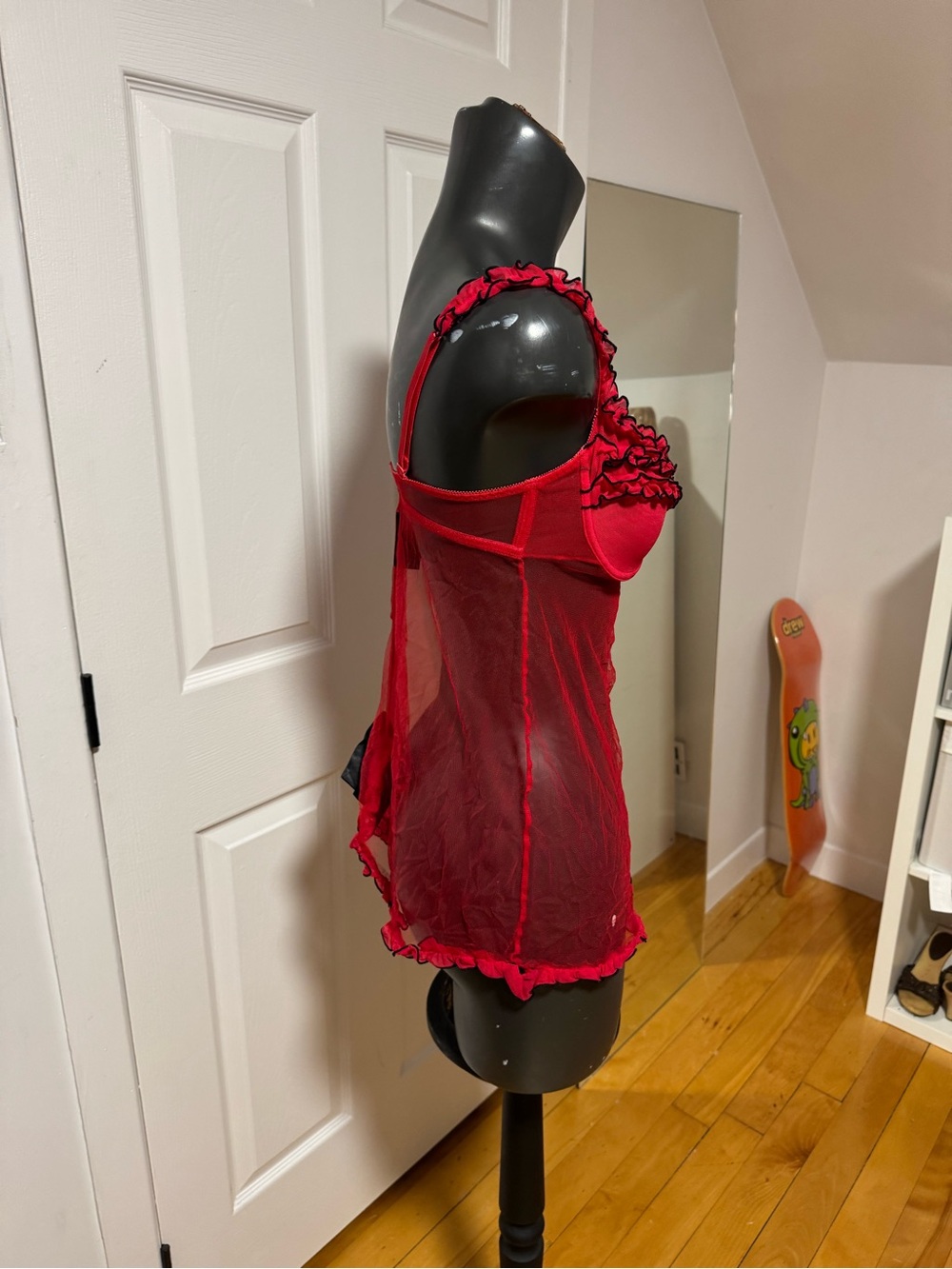 Red Ruffled Sheer Babydoll Lingerie - Picture 4 of 5